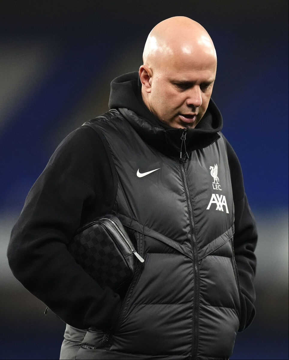 Liverpool manager Arne Slot appears dejected following the Premier League match as he makes his way to the team bus at Goodison Park, Liverpool. Picture: Nick Potts/PA Wire.
