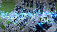 Modern town and communication network concept.