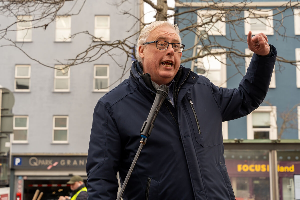Cork North Central Sinn Féin TD, Thomas Gould, addressing teh protest on Saturday afternoon. Cork North Central Sinn Féin TD, Thomas Gould, addressing teh protest on Saturday afternoon.