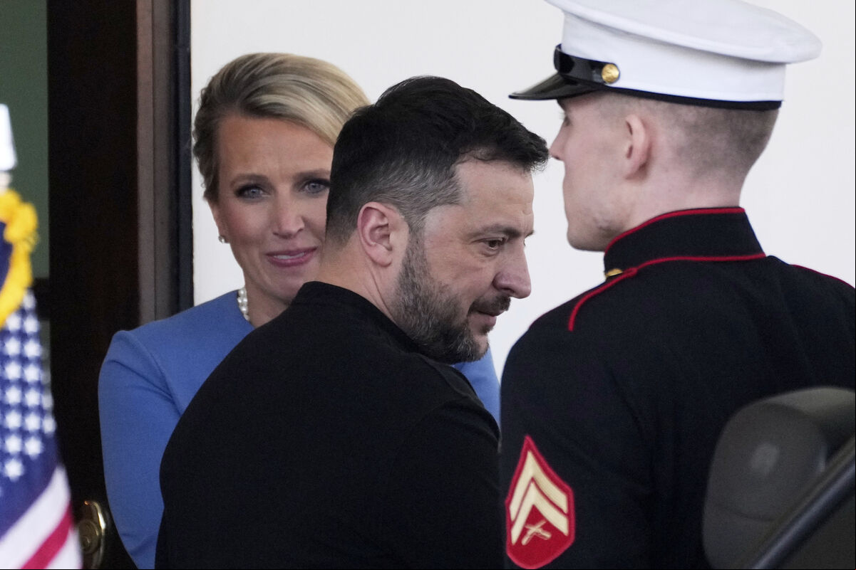 Ukraine's president Volodymyr Zelenskyy departs the White House in Washington, Friday. Picture: AP Photo/Ben Curtis. Ukraine's president Volodymyr Zelenskyy departs the White House in Washington, Friday. Picture: AP Photo/Ben Curtis.