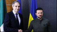 Taoiseach Simon Harris and Ukrainian President Volodymyr Zelensky meeting