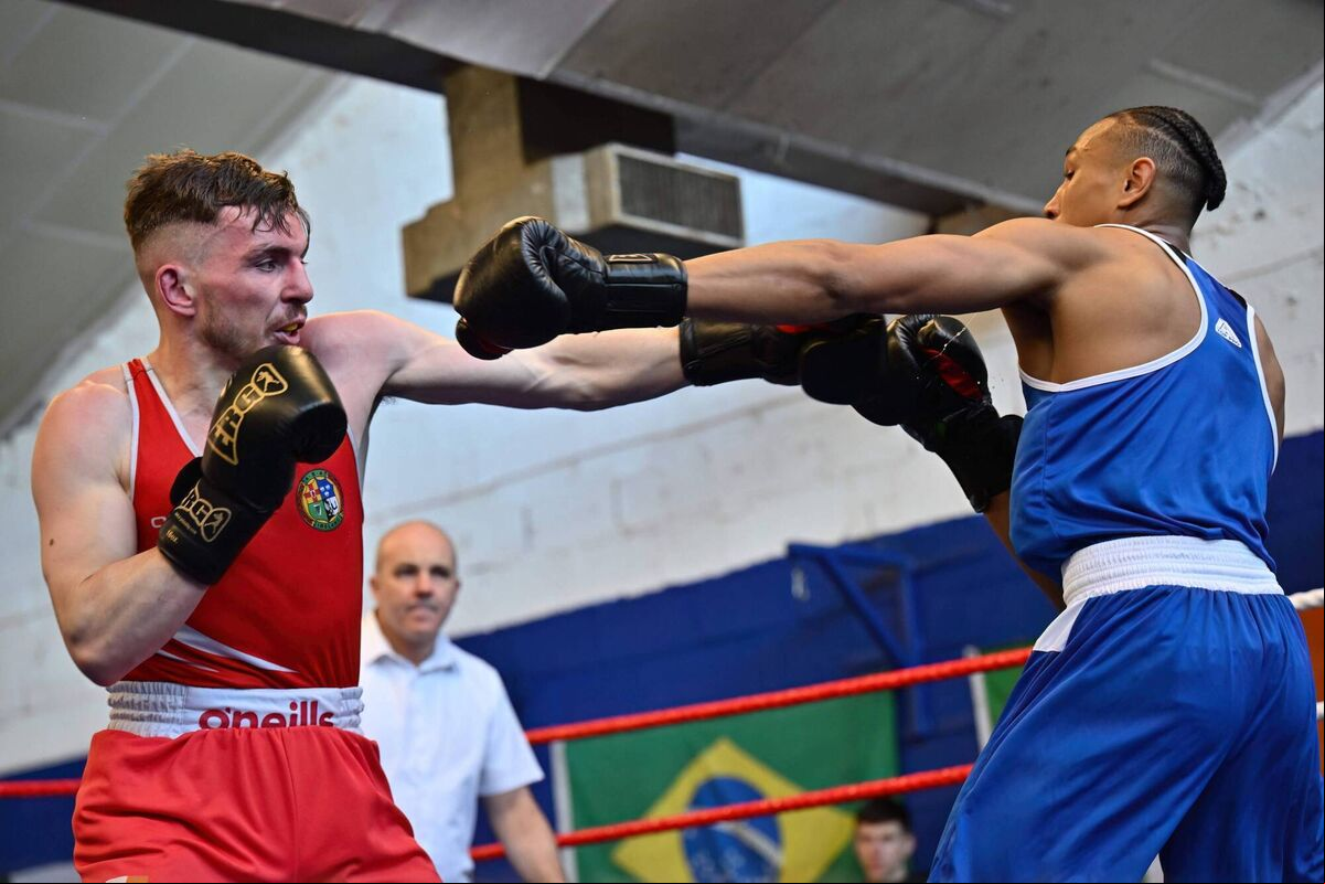 George Goff of Northside BC and Brian Johnson of Muskerry BC in action during the Golden Gloves / Cork County Boxing Board Senior tournament on Sunday March 23rd at Northside Boxing Club, Blackpool. Picture: Doug Minihane George Goff of Northside BC and Brian Johnson of Muskerry BC in action during the Golden Gloves / Cork County Boxing Board Senior tournament on Sunday March 23rd at Northside Boxing Club, Blackpool. Picture: Doug Minihane