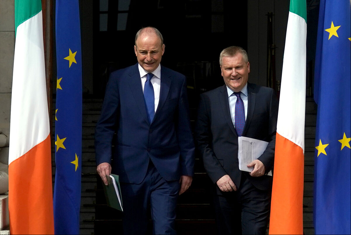 Taoiseach Micheál Martin and Michael McGrath , EU Commissioner for Democracy, Justice, the Rule of Law and Consumer Protection, ahead of a press conference following their meeting at Government Buildings in Dublin, over the 20% tariff on imports from the EU announced by US president Donald Trump. Taoiseach Micheál Martin and Michael McGrath , EU Commissioner for Democracy, Justice, the Rule of Law and Consumer Protection, ahead of a press conference following their meeting at Government Buildings in Dublin, over the 20% tariff on imports from the EU announced by US president Donald Trump.