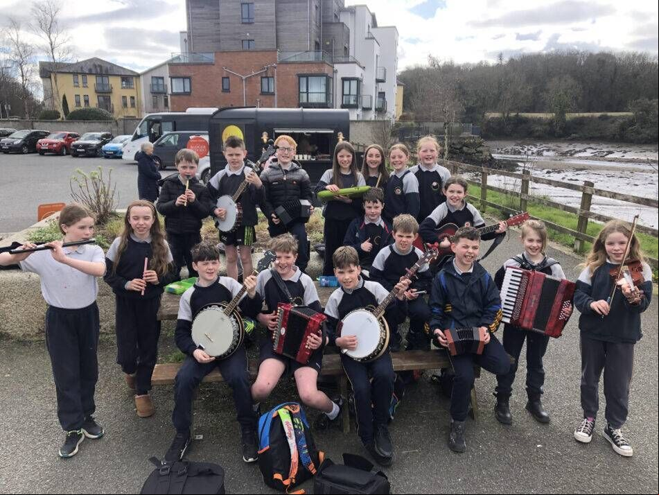 For Seachtain na Gaeilge 2025, the St Peter's Dungourney NS trad band went on tour to Gaelscoil Mainistir na Corann For Seachtain na Gaeilge 2025, the St Peter's Dungourney NS trad band went on tour to Gaelscoil Mainistir na Corann
