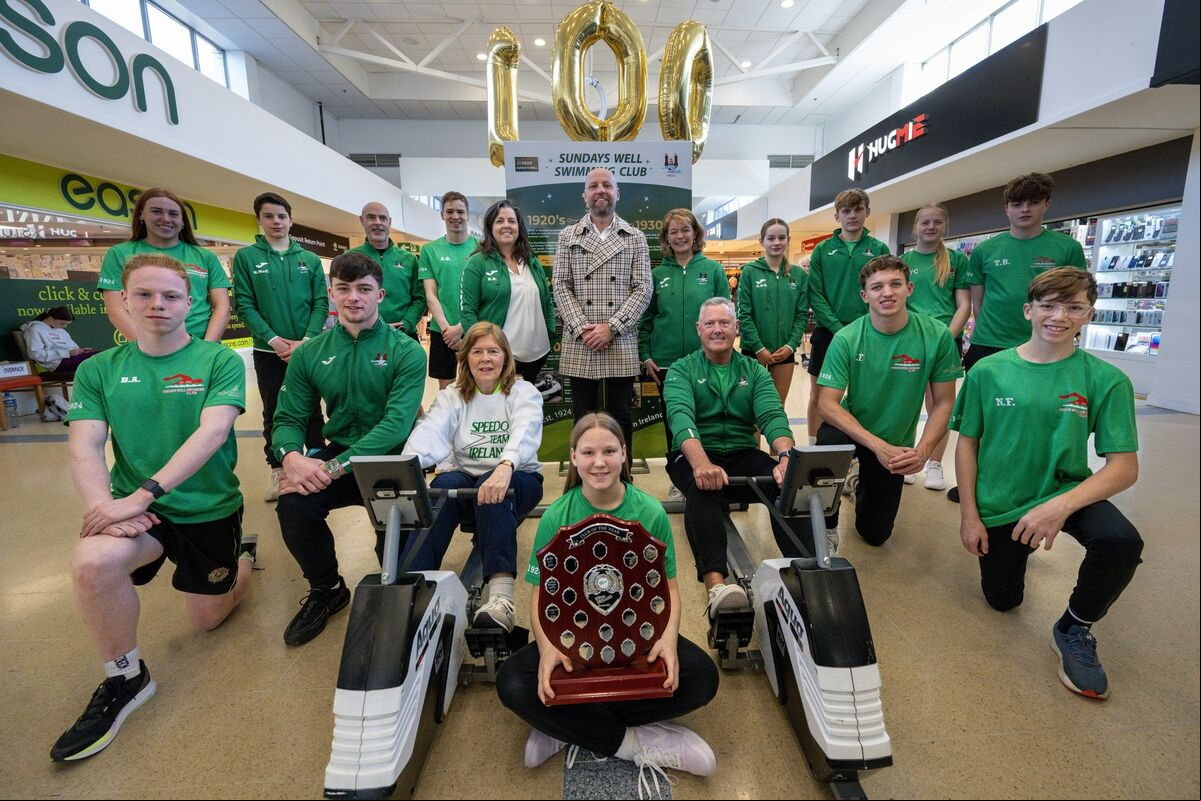 and committee of Sunday's Well Swimming Club are pictured with special guests Bartosz Mieszala, manager of Douglas Court Shopping Centre, and World Champion Masters swimmer Jane Jolly at the club’s Rowathon fundraiser. and committee of Sunday's Well Swimming Club are pictured with special guests Bartosz Mieszala, manager of Douglas Court Shopping Centre, and World Champion Masters swimmer Jane Jolly at the club’s Rowathon fundraiser.