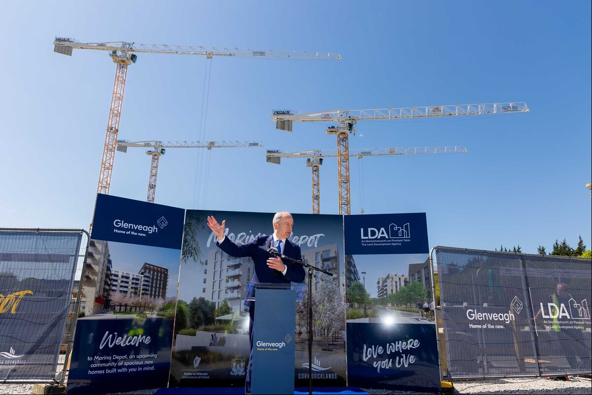 Taoiseach Micheál Martin, pictured visiting Marina Depot, Cork, to see progress on more than 600 new affordable homes being delivered in the Cork Docklands, by the LDA, in partnership with Cork City Council, and Glenveagh Properties Taoiseach Micheál Martin, pictured visiting Marina Depot, Cork, to see progress on more than 600 new affordable homes being delivered in the Cork Docklands, by the LDA, in partnership with Cork City Council, and Glenveagh Properties