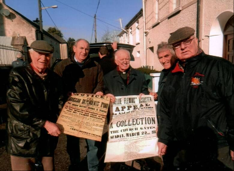 Jack Loughlin, Bill Kelly, Fr. Ben Cotter, Frank Keane and John Young with Nellie Fleming Appeal Posters. Image provided by Mike Hackett author of Lost Without Trace: The Nellie Fleming Schooner Story. Jack Loughlin, Bill Kelly, Fr. Ben Cotter, Frank Keane and John Young with Nellie Fleming Appeal Posters. Image provided by Mike Hackett author of Lost Without Trace: The Nellie Fleming Schooner Story.