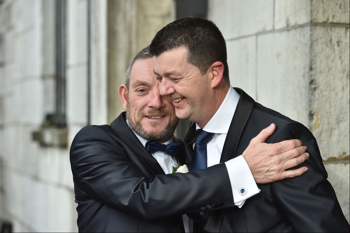  Conchobhar Ó Laoghaire and Jerry Buttimer after their marriage ceremony at the Triskel Christchurch, Cork. Picture Dan Linehan