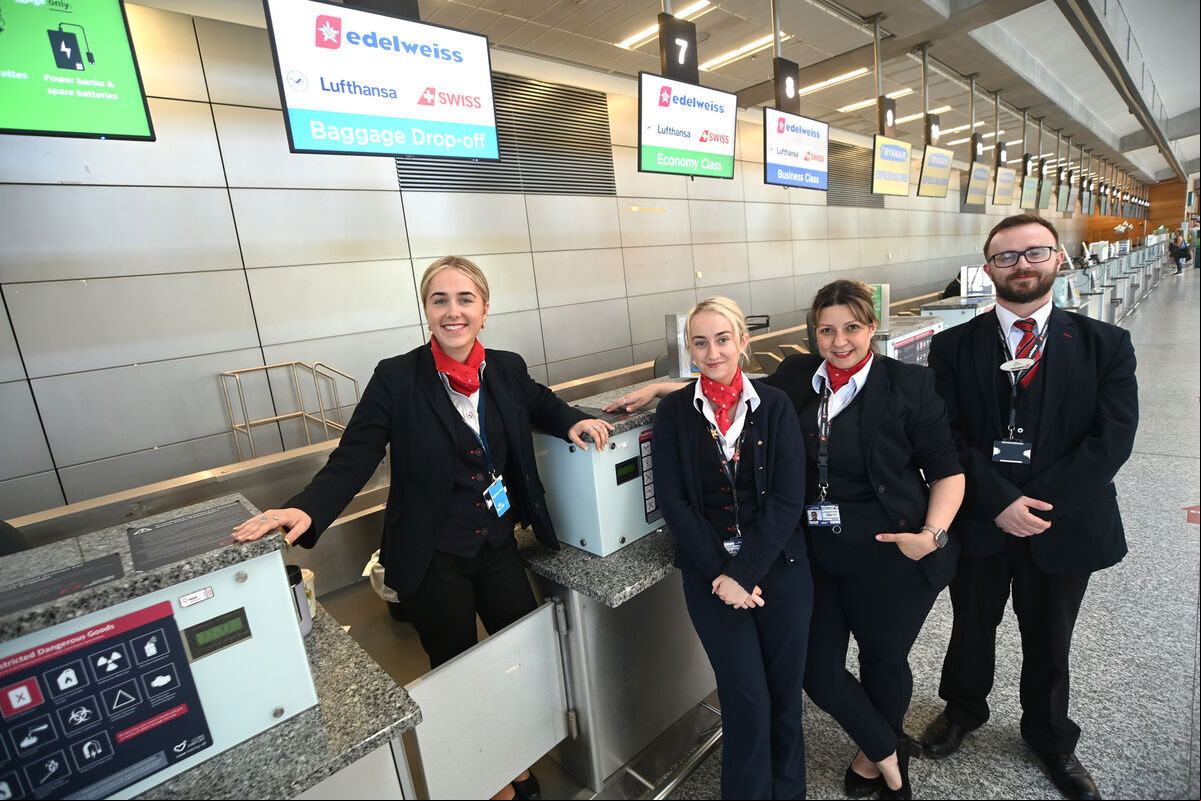 Kate, Alisha, Paula and Alan Mannion of Swissport at the check-in desks at Cork Airport. Picture Larry Cummins Kate, Alisha, Paula and Alan Mannion of Swissport at the check-in desks at Cork Airport. Picture Larry Cummins