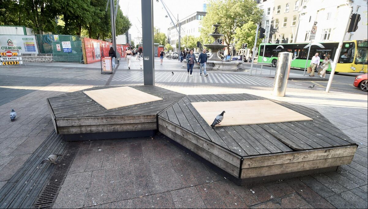 Just ‘stumps’ remain of the robot trees which have been removed from Cork city. Picture: Larry Cummins. Just ‘stumps’ remain of the robot trees which have been removed from Cork city. Picture: Larry Cummins.