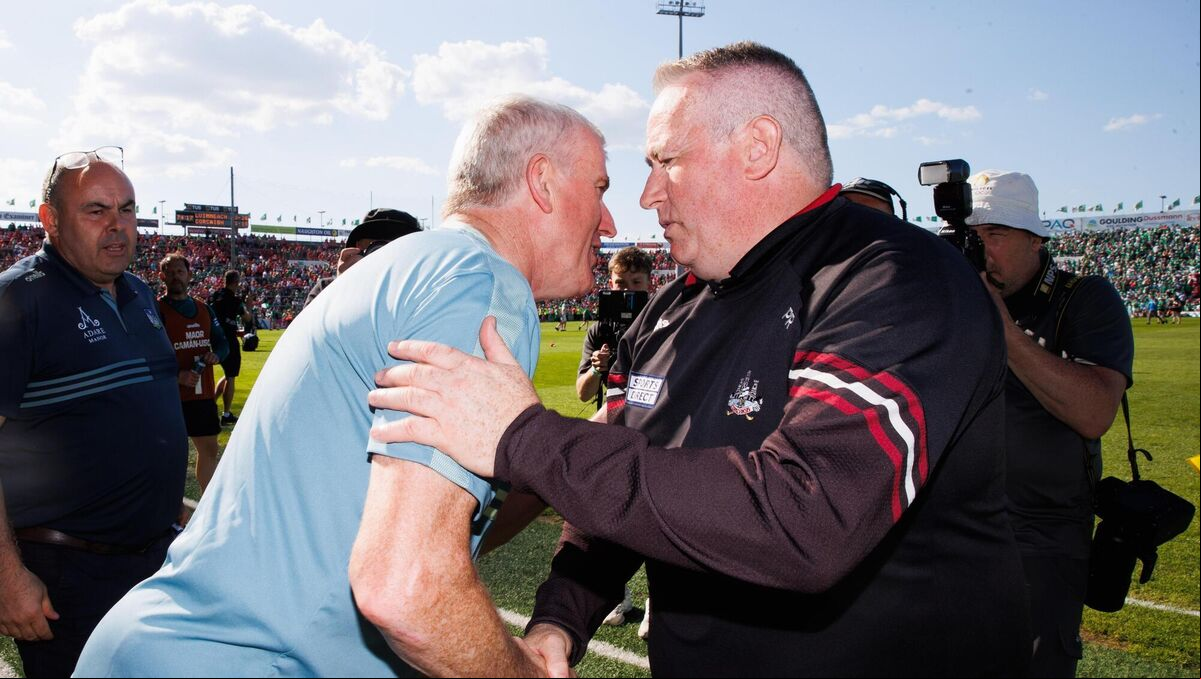 John Kiely shakes hands with Pat Ryan after Limerick's win over Cork at TUS Gaelic Grounds three weeks ago. Picture: Inpho/Tom Maher John Kiely shakes hands with Pat Ryan after Limerick's win over Cork at TUS Gaelic Grounds three weeks ago. Picture: Inpho/Tom Maher