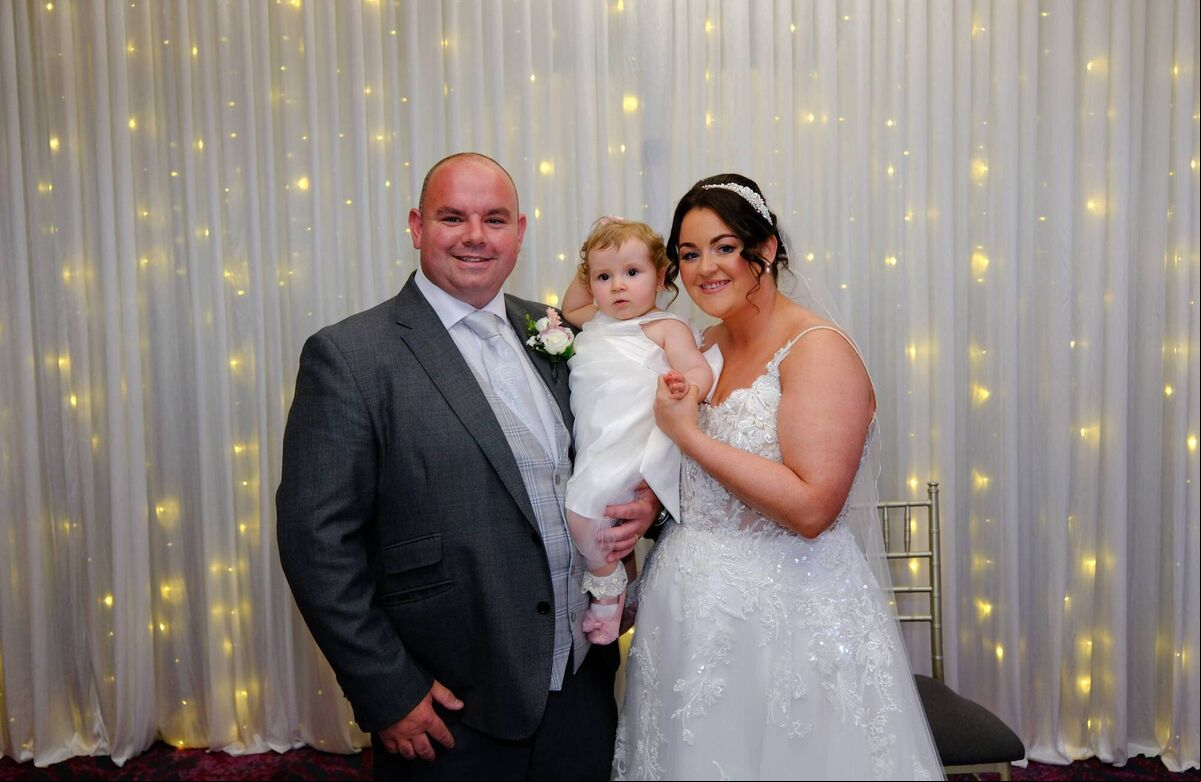 Stephen and Lynsey with their daughter Mia on their wedding day last month. Stephen and Lynsey with their daughter Mia on their wedding day last month.