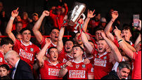 Cork players celebrate after the game 7/6/2025