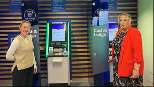 <p>Pictured with one of the new ATMs at the Ballincollig Bank of Ireland branch are (L-R) Bank of Ireland staff member, Regina O’Donoghue and branch manager, Aisling Killilea.</p>